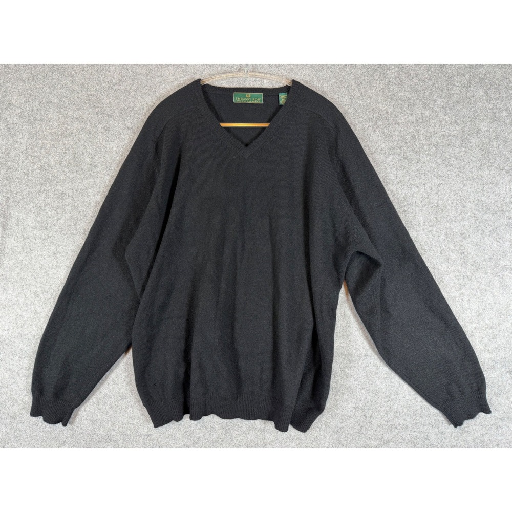 Embassy Row V-Neck Sweater Mens XXL Black Good 100% Cashmere Vintage